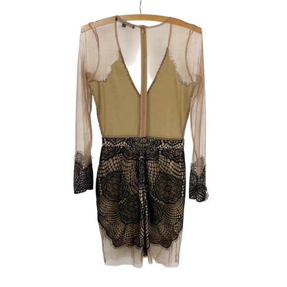 For Love & Lemons Antigua Black Lace Nude Sheer Mesh Mini Dress Size M - Picture 3 of 9